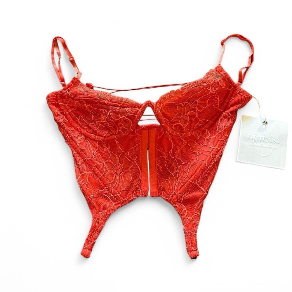 Coral Crop Top with Lace Texture and Keyhole Detail